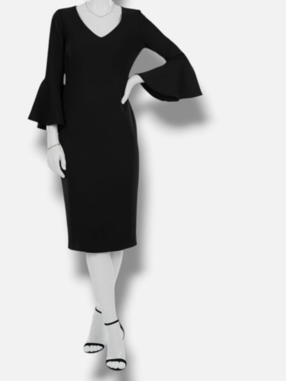 Badgley Mischka Women's Black Bell Sleeve Sheathe Dress Size 4